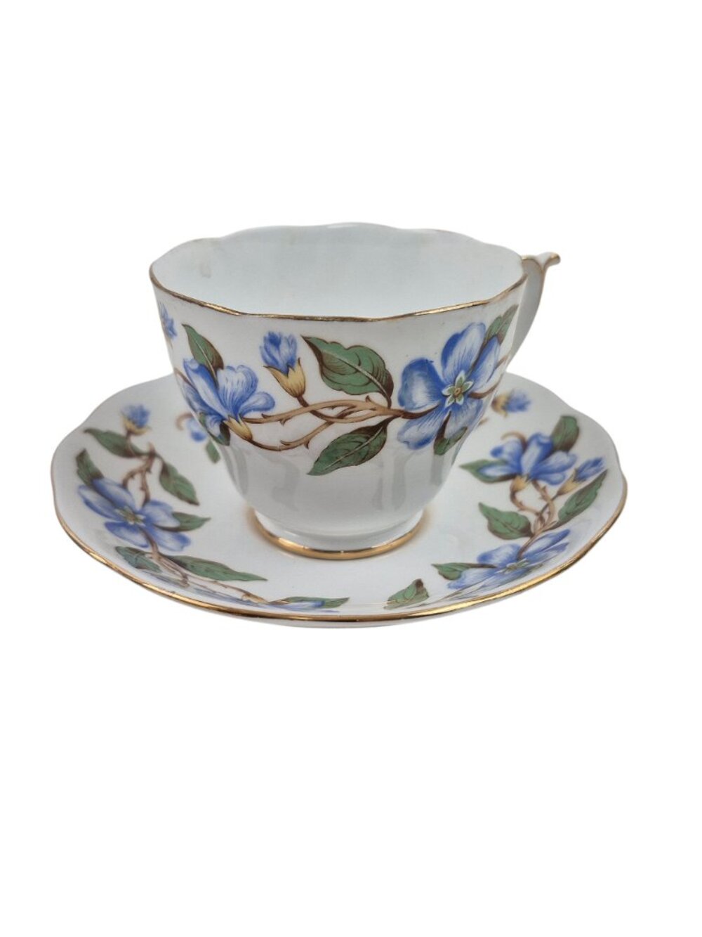 Roslyn Tea Cup Saucer Set Nu Era Periwinkle Blue Floral Bone China England - Picture 4 of 10